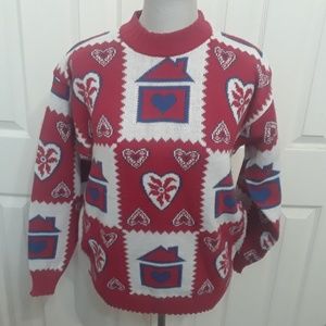 Vintage Americana Patriotic Hearts Chunky Sweater